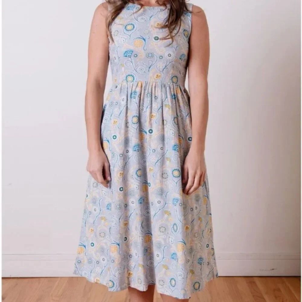 Mata Traders Sydney Midi Dress Blue Suzani Pockets Size Medium